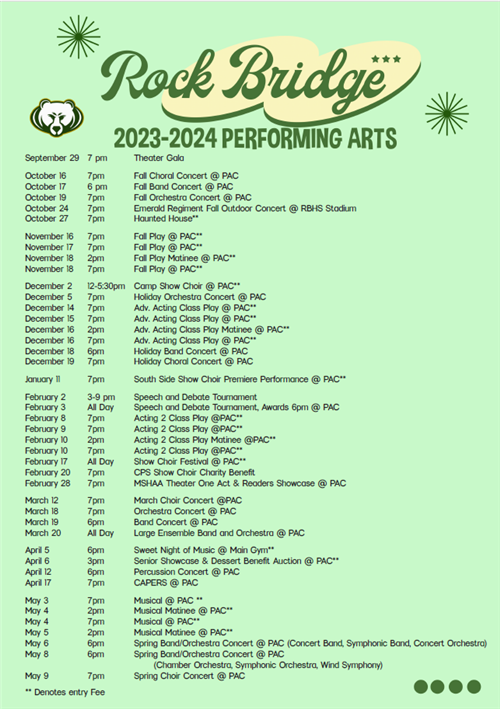 Image of the performing arts calendar click link below for PDF